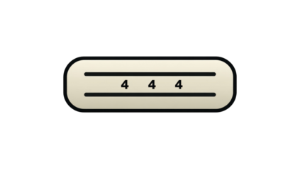Beige, rectangular button with three "4"s