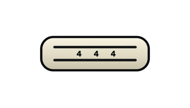 Beige, rectangular button with three "4"s