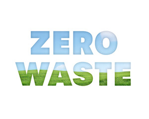 Zero waste text effect with blue sky and green grass
