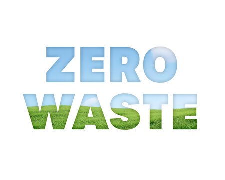 Zero waste text effect with blue sky and green grass