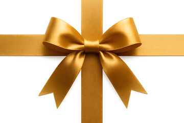 Fototapeta premium Elegant golden satin ribbon tied in a beautiful bow creating a festive gift wrap decoration isolated on transparent background