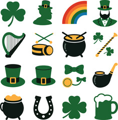 St Patrick's Day Symbols Collection Flat Icons on White Background (76
