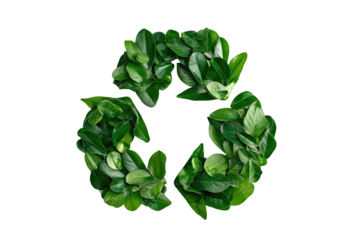 Green leaves arranged in a recycle symbol