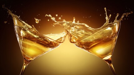 Dynamic beverage shot with sparkling liquid and light effects, conveying excitement and elegance, great for branding or social media.