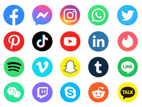 Collection of popular social media and communication app icons displayed in a grid for digital marketing and online presence