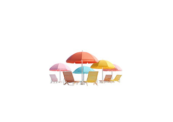 Colorful beach umbrellas and lounge chairs