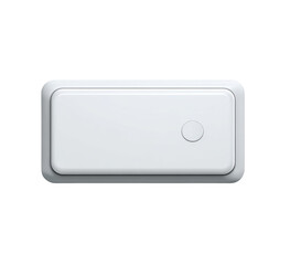 A rectangular, white, flat device.  A small, circular, light-colored button is centered