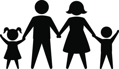 Silhouette illustration of happy family holding hands together, parents with children symbolizing love, unity, connection, parenting, support, bonding, care, relationship, togetherness