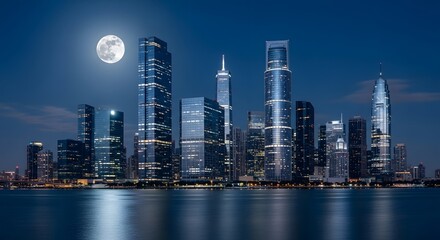 Obraz premium Full Moon Above City Skyline