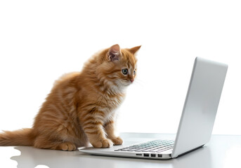 Ginger Kitten Exploring a Laptop Computer