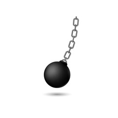 A wrecking ball hangs from a chain, representing demolition and force in construction work.