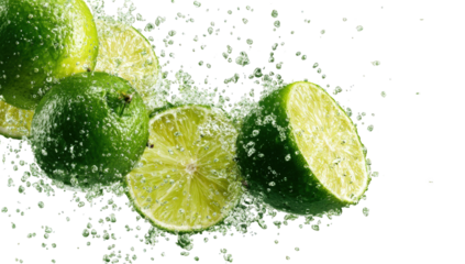 Fresh limes in a burst of effervescence