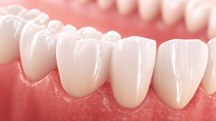 Close up view of healthy white teeth and gums in a human mouth showing perfect dental alignment and oral hygiene