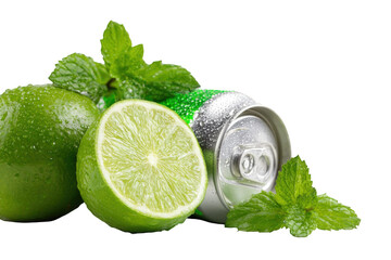 Fresh limes and mint with a can