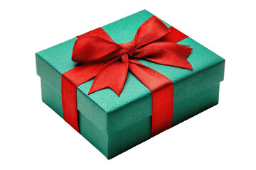 Obraz premium Teal gift box with red ribbon bow