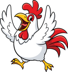 appy Cartoon Rooster with Wings Spread, Cheerful Animal Mascot for Fun Illustrations, Farm Life, and Poultry Art
