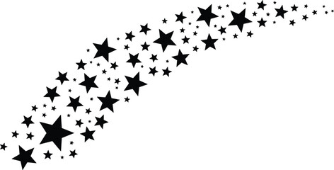 Beautiful shooting star silhouette illustration with multiple stars, night sky decoration, celestial design, cosmic background, abstract space pattern, astronomy concept, magical stardust vector