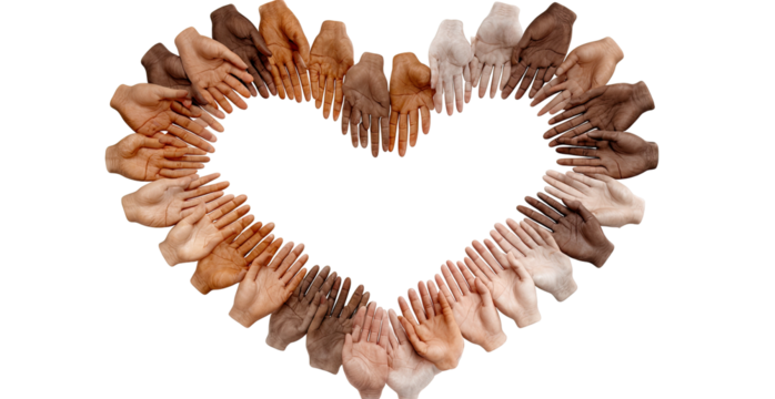 Hands in a heart shape, diverse skin tones - Powered by Adobe