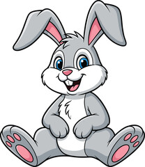 Adorable Cartoon Gray Bunny Rabbit with Big Ears and Bright Eyes, Cute Animal Illustration for Kids and Fun Designs