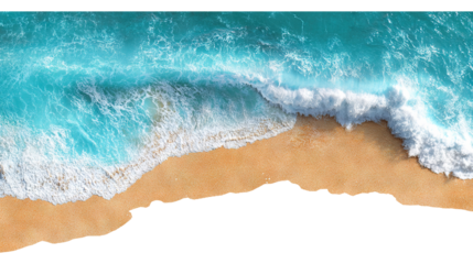 Aerial view of ocean waves crashing isolated on transparent white background, clipping path