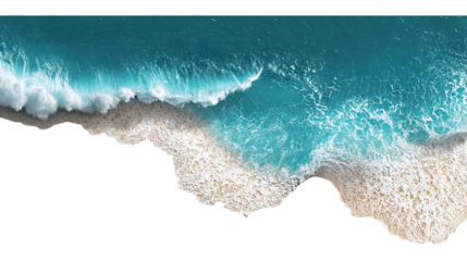 Aerial view of ocean waves crashing isolated on transparent white background, clipping path