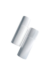 Two blank, cylindrical, white cosmetic containers overlapping