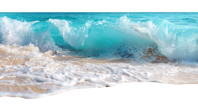 Aerial view of ocean waves crashing isolated on transparent white background, clipping path