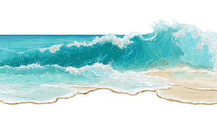 Aerial view of ocean waves crashing isolated on transparent white background, clipping path