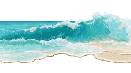Aerial view of ocean waves crashing isolated on transparent white background, clipping path