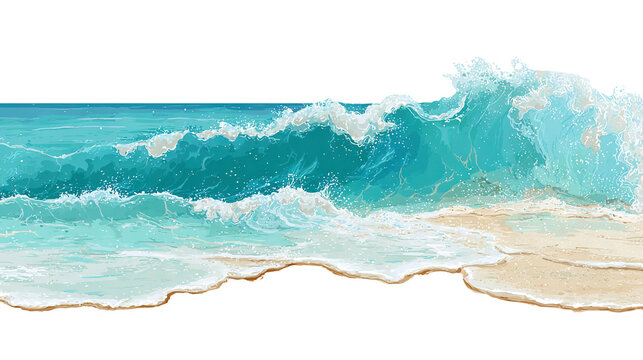 Aerial view of ocean waves crashing isolated on transparent white background, clipping path