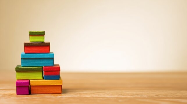 Modern packaging composition with boxes and table, conveying organization and style, great for websites or catalogs.