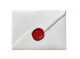 A white envelope sealed with a red wax stamp