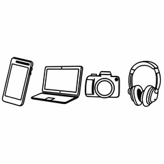 Various digital devices lined up, showcasing modern technology and connectivity