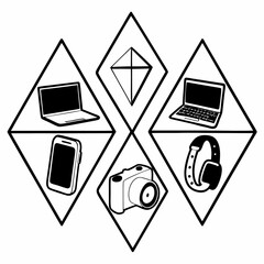 Digital devices arranged in diamond shapes, representing modern technology