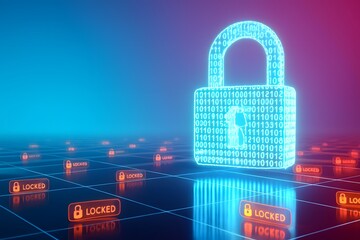 Binary Code Lock with Digital Reflection and Security Interface - Cybersecurity Concept