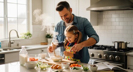 Father and daughter baking together