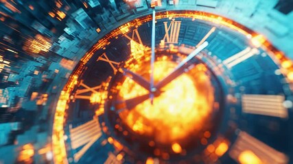 Burning clock showing time passing quickly in abstract space - Powered by Adobe