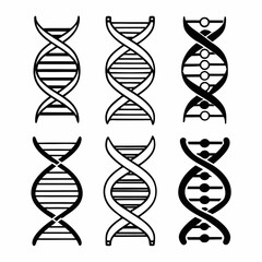 Collection of dna helix icons representing genetic code and biotechnology