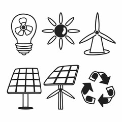 Illustration of renewable energy sources and recycling symbol for ecofriendly concepts