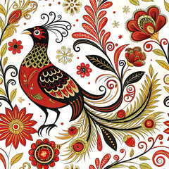 Fototapeta premium Ornate red black gold bird floral pattern image