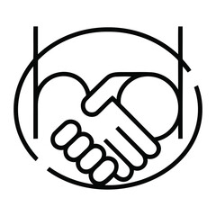 Obraz premium Simple line art icon of two hands shaking in agreement inside a circle