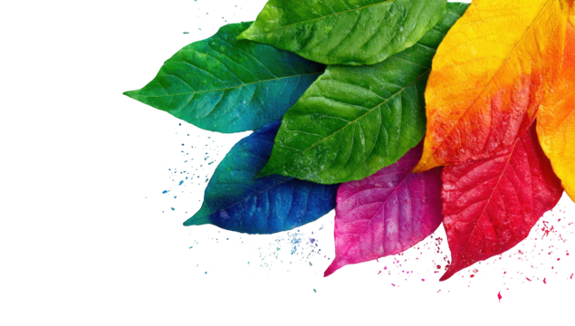 Vibrant leaves in a spectrum of colors against a black background