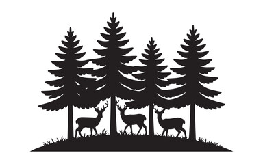 Obraz premium Forest Scene with Deer Family Silhouette and Scenic Landscape