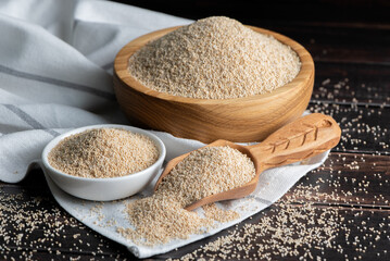 Raw organic amaranth grain. Amaranth seeds in a bowl. Amaranth pops - Amaranthus.	