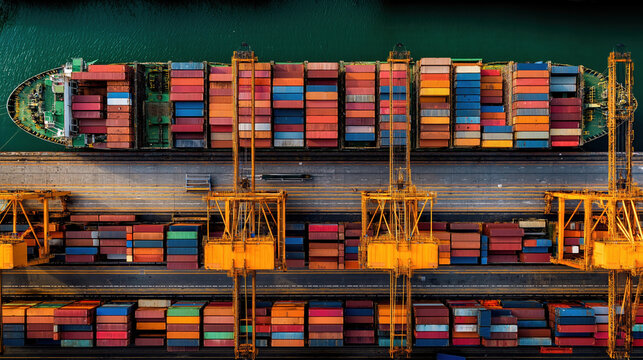 Colorful shipping containers arranged at a busy port during daylight operations