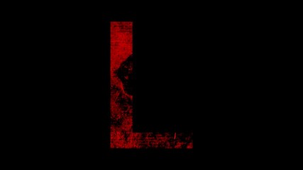 Grungy red and black textured letter L animation, horror-themed graphic element for cinematic projects in 4k