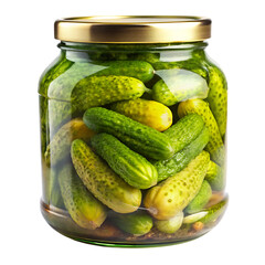 Pickled cucumbers in jar isolated on white isolated on transparent background