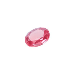 Fototapeta premium Close-up of a sparkling pink gemstone with an elegant faceted design on a white background.