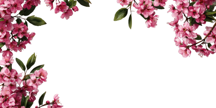 Pink floral frame on black background