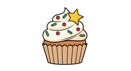 Festive Cupcake with Creamy Frosting and Star Topper.